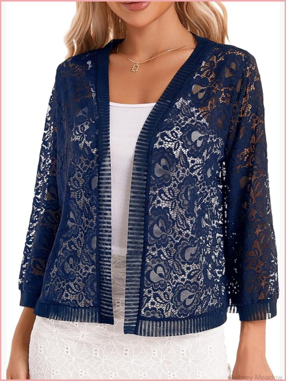 Women's Lace Shrug Cardigan 3/4 Sleeve Open Front Cover Up